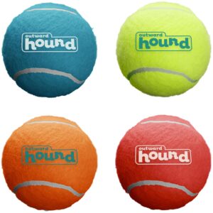 Outward Hound Squeaker Ballz Squeaky Tennis Ball Dog Toys – Medium (4 Pack) | Durable, High-Bounce, Multi-Color Balls for Fetch & Play | Safe, Non-Toxic Fun for Dogs of All Breeds