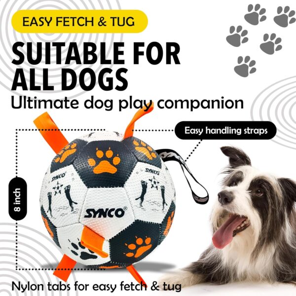 Synco Dog Football Black & White with Orange Holding Loops | Dog Balls for Large Breed | Pet Toys for Dogs | Dog Ball for Adult Dogs | Rubber Pet Balls | Suitable for All Dog Breeds & Sizes | Size- 3