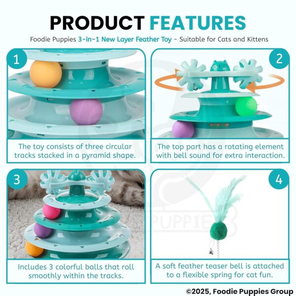 Foodie Puppies Interactive Tower of Tracks Toy for Cats and Kittens (3 Layer Feather Toy) Game Entertainment Circular Training Amusement Plate with Colorful Balls for Cats & Kittens