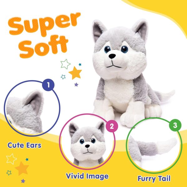 Webby Plush Husky Dog Stuffed Animal Puppy Soft Toy, Birthday Gift, Adorable Gifts for Kids and Adult, Glitter Eyes Soft Toy, 35CM (Grey) | for Boys & Girls