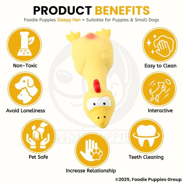 Foodie Puppies Natural Latex Rubber Squeaky (Yellow Sleepy Hen) Dogs Toy | Small Dogs & Puppy | Durable, Animal Design, Fetch & Chew Safe Play Toy | Reduce Separation Anxiety