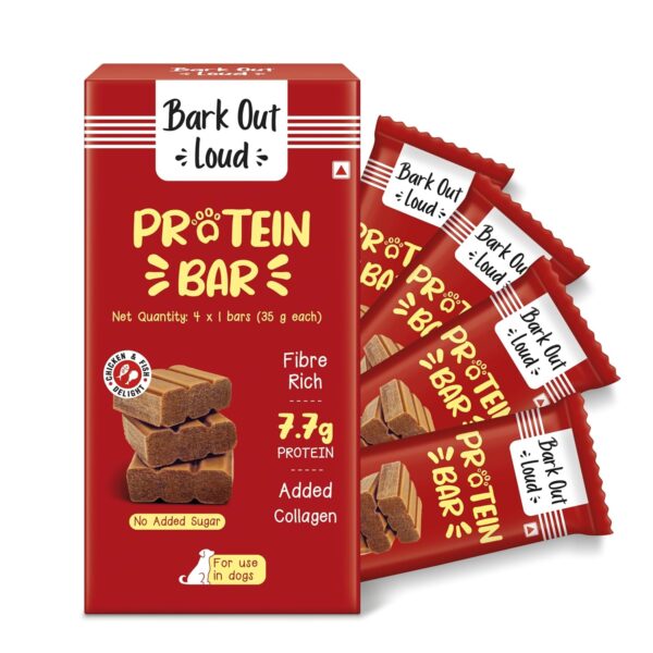 BARK OUT LOUD Protein Bars - Dog Treats with Chicken & Fish | Collagen, No Added Sugar | Pumpkin, High Fiber Snacks for Dogs | Helps Digestion, Muscle Growth & Shiny Coat - 35 GMS Each (Pack of 4)