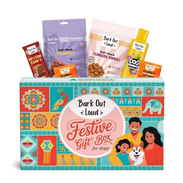 BARK OUT LOUD Festive Gift Box for Dogs | Premium Gift Hamper with Soft Chews, Shampoo, Supplements & Protein Bar | Ideal Gift for All Dog Breeds & Ages
