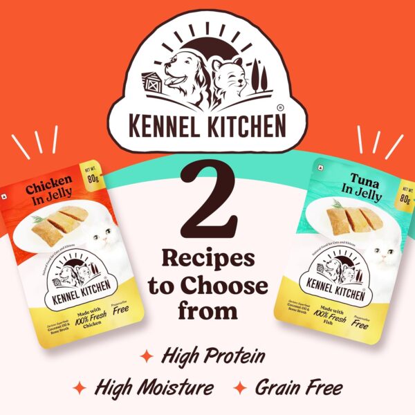Kennel Kitchen Grain Free Wet Cat Food for Adults and Kittens, Chicken in Jelly, 12 Pouches (12 x 80 GMS)