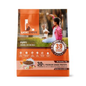 Dry Dog Food Puppy 1kg | High Protein Chicken, Rice, Egg, Milk | 39 Essential Nutrients | Healthy Skin Shiny Coat, Strong Bone & Muscles | Complete Balanced Pure Pet Food for Pedigree Dogs