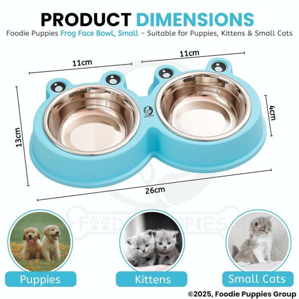 814AWKU9eTL._SL1500_.jpg Foodie Puppies 2-in-1 Food and Water Bowl for Cats and Kittens - (Frog Bowl, Small) 200ml Each | Non-Slip, Non-Toxic Pet Feeding Plastic Frog Face Shaped Double Bowl Food & Water Feeder
