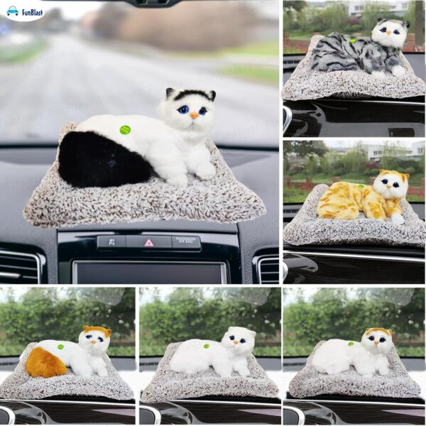 FunBlast Cute Cat Plush Toy with Meow Sound, Toy Accessories for Car Dashboard & Home Décor, Gift for Kids, Realistic Cat Pet Toys with Bed (Black+White)