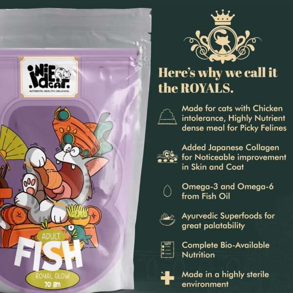 Indie Cat Adult Fish Royal Glow Meal (70g), Wet Food for Cats, Grain & Gluten Free, Natural Healthy Minced Cat Food Pouch - Pack of 5