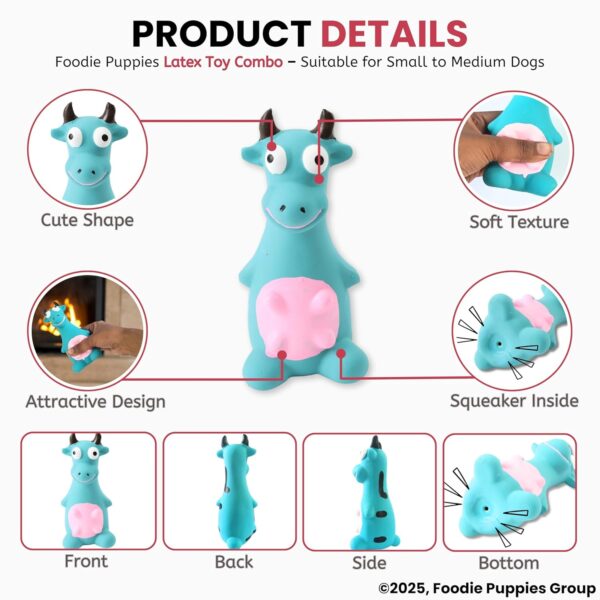 Foodie Puppies Latex Squeaky Dog Toys Combo - (Grey Mouse and Blue Bull) | Durable, Animal Design Chew Toy for Teething, Fetching & Playing | Suitable for Cats, Kitten, Small to Medium Dogs & Puppies