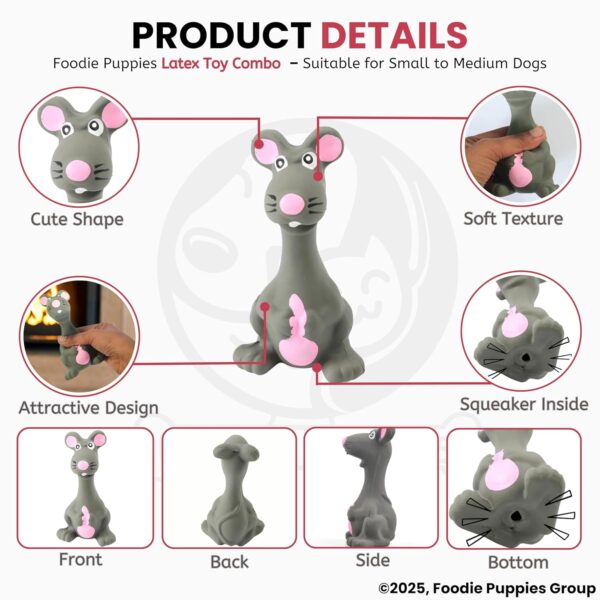 Foodie Puppies Latex Squeaky Dog Toys Combo - (Grey Mouse and Blue Bull) | Durable, Animal Design Chew Toy for Teething, Fetching & Playing | Suitable for Cats, Kitten, Small to Medium Dogs & Puppies