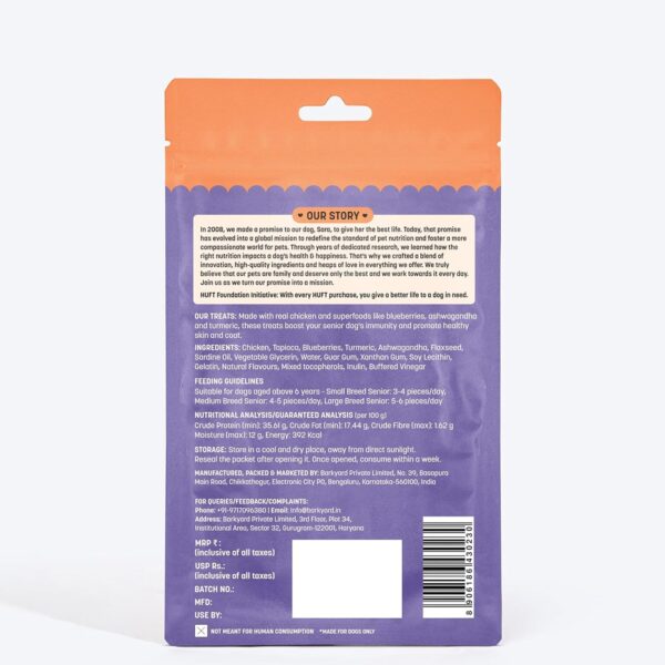 Heads Up For Tails Yum Nums Chicken,Blueberries & Ashwagandha Soft Treat for Senior Dog|High in Proteins|Gluten & Grain Free|Salt & Sugar Free|No Artificial Colours|Farm-Fresh - 70 Gm,Tablet