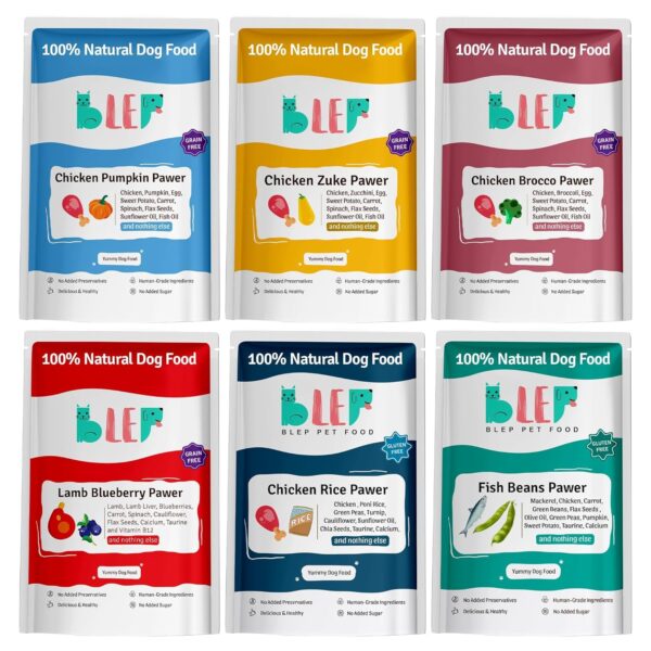 BLEP Healthy Dog Food for Adult & Puppies | 6 BLEP Healthy Dog Food for Adult & Puppies | 6 Different Non Veg Zero Preservatives| Dog Trial Pack | Wet Dog Food | Complete Meal & Balanced | 600g | 6 Packs of 100g