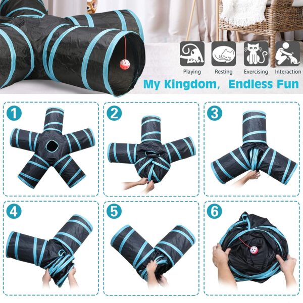 Cat Tunnel Kitten Dog Rabbits Cat Interactive Toy Play Toy Foldable Pet Cat Toy with Ball Tunnel (5 Way, Dark Blue)