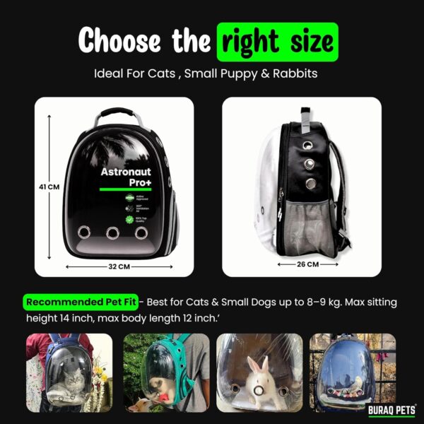 817E3MxSsKL._SL1500_.jpg Buraq Astronaut Pro Pet Carrier Backpack (41L x 32W x 26H cm) – Transparent Bubble Capsule Design, Airline-Approved, Breathable & Ventilated Travel Bag for Cats