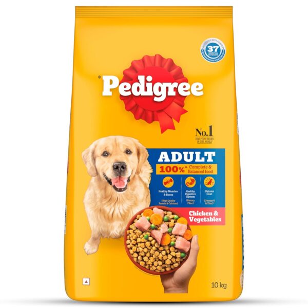 Pedigree Adult Dry Dog Food, Chicken & Vegetables, 10 kg, Pedigree Adult Dry Dog Food, Chicken & Vegetables, 10 kg, Contains 37 Essential Nutrients, 100% Complete & Balanced Food for Adult Dogs