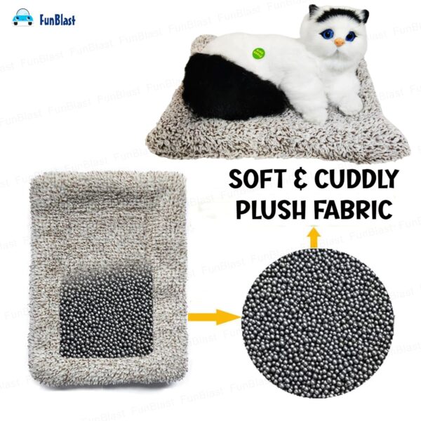 FunBlast Cute Cat Plush Toy with Meow Sound, Toy Accessories for Car Dashboard & Home Décor, Gift for Kids, Realistic Cat Pet Toys with Bed (Black+White)