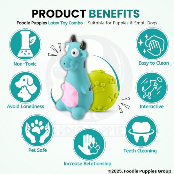 818E4liNM6L._SL1500_.jpg Foodie Puppies 2in1 Combo of Latex Squeaky Sound Chew Toy - (Blue Bull and Claw Ball) for Small Dogs & Puppies | Interactive Non - Toxic Durable Rubber Pet Toy for Training, Chewing and Playing