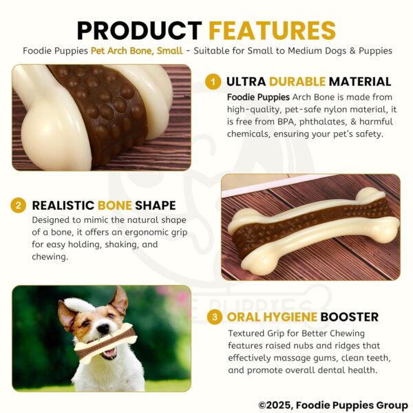 Foodie Puppies Durable Nylon Chew Toy (Arched Bone, Small, 10.5cm) for Small Dogs & Puppies | Tough Treat Toy for Teething, Training & Aggressive Chewers of All Breeds