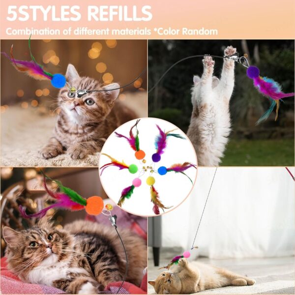 818uOgdGidL._SL1500_.jpg Sunkizzrs® Cat Toys - Interactive Toy Set with Retractable Teaser Wands and Feather Toys - Activity Toys to Exercise Cats and Kittens (Only 6 Feather Balls Replace Heads)