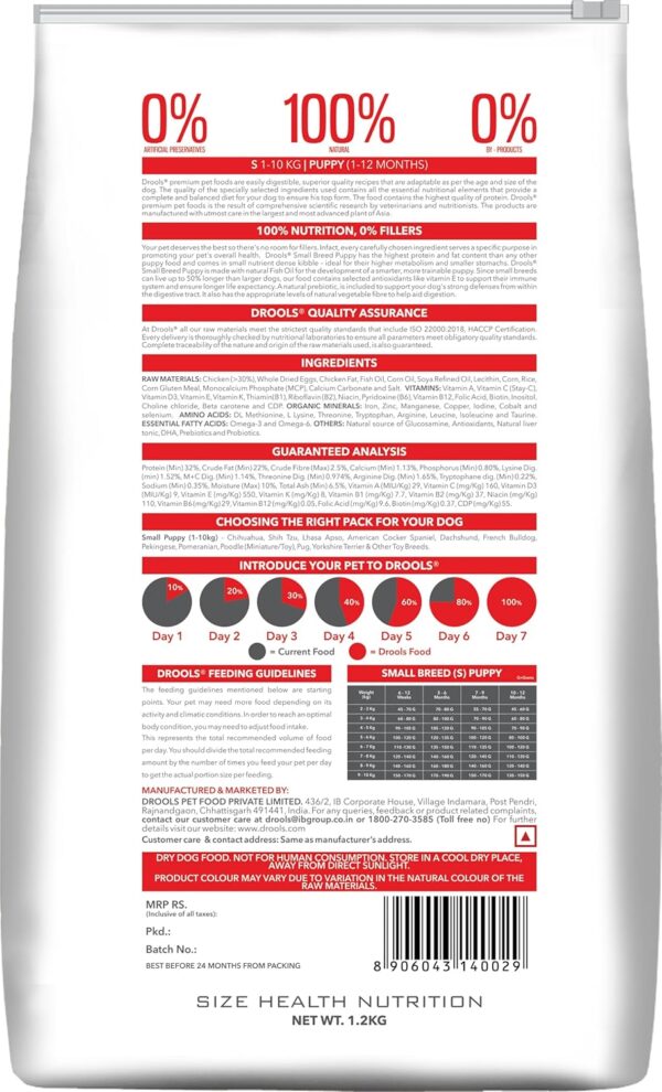 81AD3UVgydL._SL1500_.jpg Drools Small Breed Puppy Dog Food, 1.2kg + Free Creamy Dog Treat (75g)