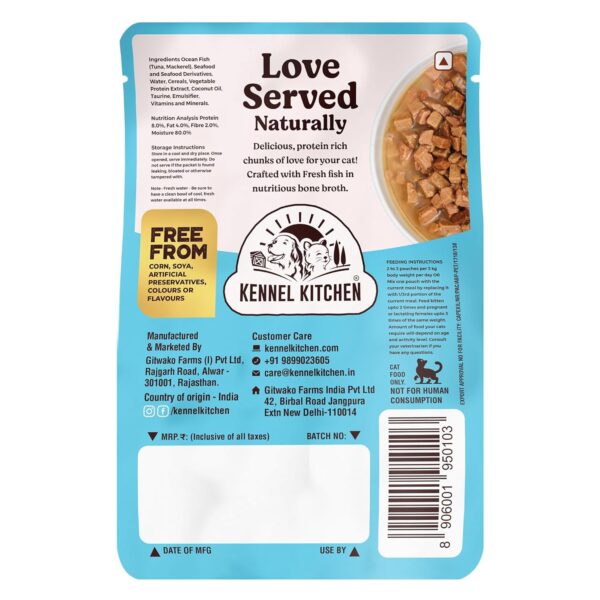81Ad3JtYQL._SL1500_.jpg Kennel Kitchen Wet Cat Food for Adults and Kittens, Fish Chunks in Gravy, 12 Pouches (12 X 80 GMS)