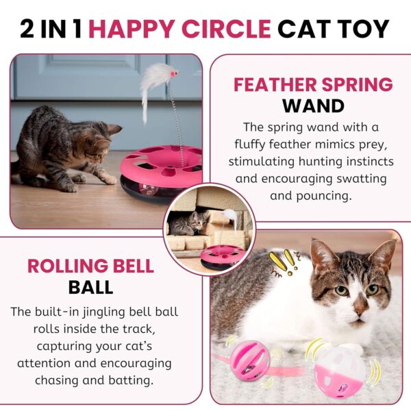 Foodie Puppies Cat Happy Circle with Ball Bell and Feather Mouse Attached for Cats and Kittens (Color May Vary) | Interactive Fun Toy for Exercise and Physical Health of Cats & Kittens (Happy Circle)