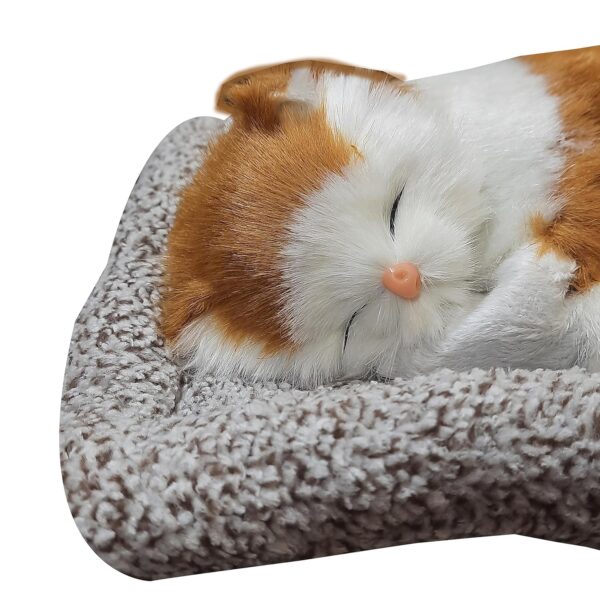 Tickles Sleeping Cat On Carpet Silicone Animal Toy for Kids Car Dashboard & Office Desk (Color: Orange & White Size: 8 cm)