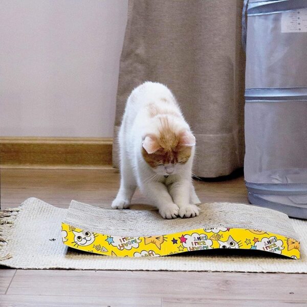 Emily Pets Cat Scratcher Cardboard 2 in 1 Reversible Scratching Pad Recyclable Corrugated Scratch Toy with Wave Shape & 10ML Catnip Cat Scratch Lounge for Furniture Protection Scratch Board