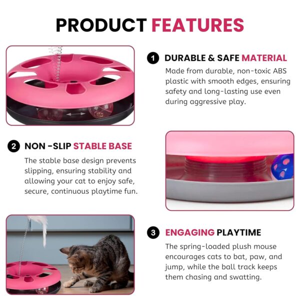 Foodie Puppies Cat Happy Circle with Ball Bell and Feather Mouse Attached for Cats and Kittens (Color May Vary) | Interactive Fun Toy for Exercise and Physical Health of Cats & Kittens (Happy Circle)