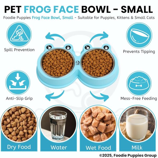 81D4b1SdE6L._SL1500_.jpg Foodie Puppies 2-in-1 Food and Water Bowl for Cats and Kittens - (Frog Bowl, Small) 200ml Each | Non-Slip, Non-Toxic Pet Feeding Plastic Frog Face Shaped Double Bowl Food & Water Feeder