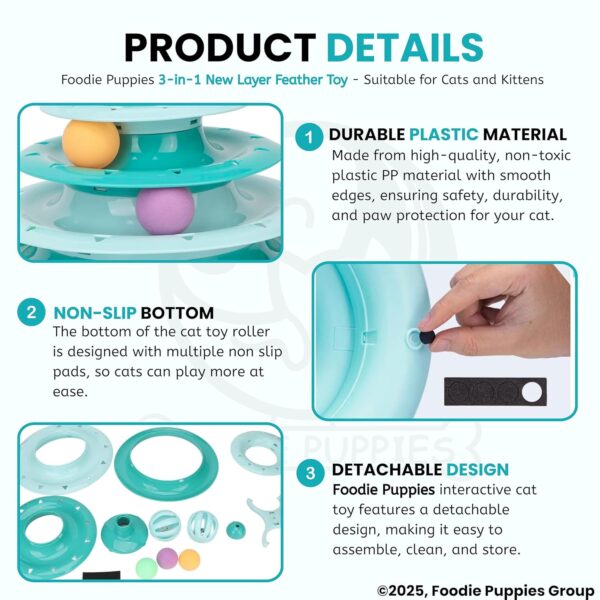 Foodie Puppies Interactive Tower of Tracks Toy for Cats and Kittens (3 Layer Feather Toy) Game Entertainment Circular Training Amusement Plate with Colorful Balls for Cats & Kittens