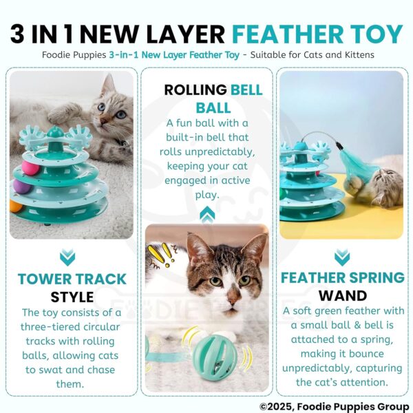 Foodie Puppies Interactive Tower of Tracks Toy for Cats and Kittens (3 Layer Feather Toy) Game Entertainment Circular Training Amusement Plate with Colorful Balls for Cats & Kittens