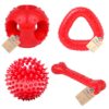 Goofy Tails 4 Rubber Chew Toy Combo for Dogs, Flavoured Bone, Hole Ball, Spike Ball and Trio Ring for Dog