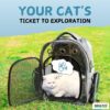 Buraq Breathable Design Pet Carrier Backpack for Hot Weather Travel, Hiking, Ventilated, Touring, Airline-Approved, Sturdy Base cat Bag for Cats Kitten Puppy (Black, Transpicuous See-Through)