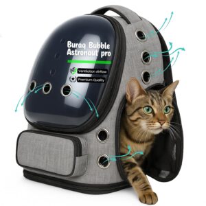 Buraq Bubble Transparent Window Cat Backpack Carrier, Breathable & Ventilated, Buraq Bubble Transparent Window Cat Backpack Carrier, Breathable & Ventilated, Comfortable & Spacious for Cats, Durable & Stylish Design (Grey)