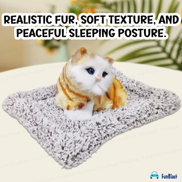FunBlast Cute Cat Plush Toy with Meow Sound, Toy Accessories for Car Dashboard & Home Décor, Gift for Kids, Realistic Cat Pet Toys with Bed