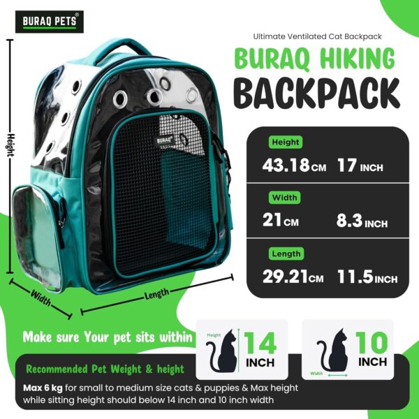 Buraq Breathable Design Pet Carrier Backpack for Hot Weather Travel, Hiking, Ventilated, Touring, Airline-Approved, Sturdy Base cat Bag for Cats Kitten Puppy (Black, Transpicuous See-Through)