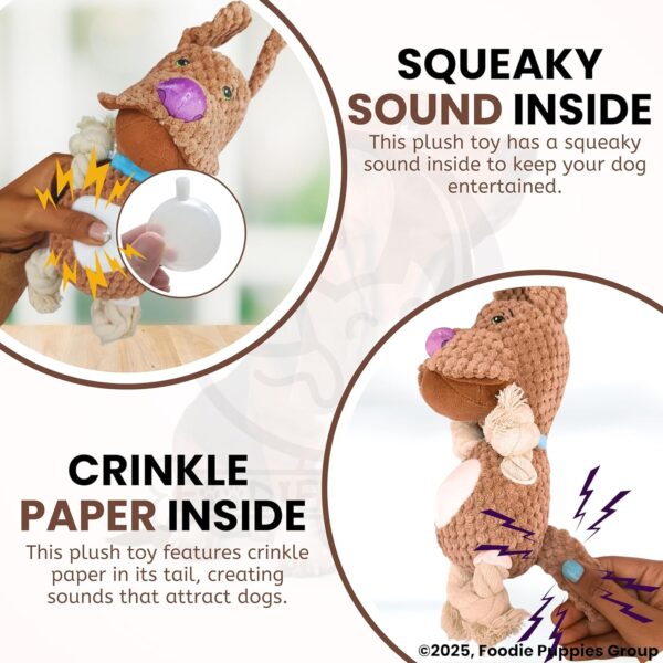 Foodie Puppies Dog Squeaky Plush Rope Toy - (Brown Bulldog Plush Toy) | Crinkle, Non-Toxic, Stuffed, Teething, Chewing, Playing, & Tug-of-War | for Small Dogs and Puppies (Size: 29cm)