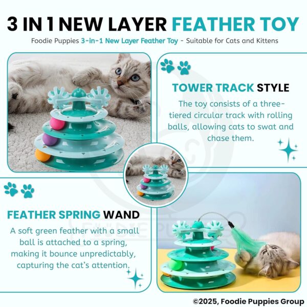 Foodie Puppies Interactive Tower of Tracks Toy for Cats and Kittens (3 Layer Feather Toy) Game Entertainment Circular Training Amusement Plate with Colorful Balls for Cats & Kittens