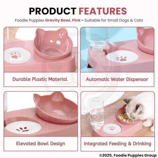 81H0p9zwbXL._SL1500_.jpg Foodie Puppies Gravity Cat Food and Water Bowl Set - (Pink) | 2in1 Automatic Drinking Flowing Water and Food Bowl | Detachable Elevated Cat Bowl Stand Wet and Dry Food Bowl for Cats & Small Dogs