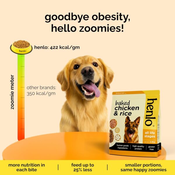 81HoGF668CL._SL1500_.jpg Henlo Baked Chicken & Rice Dry Dog Food | 100% Human Grade Ingredients | 800G