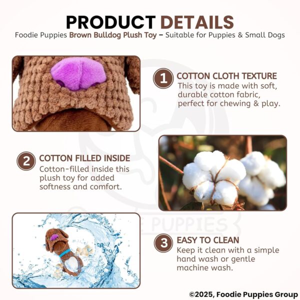 Foodie Puppies Dog Squeaky Plush Rope Toy - (Brown Bulldog Plush Toy) | Crinkle, Non-Toxic, Stuffed, Teething, Chewing, Playing, & Tug-of-War | for Small Dogs and Puppies (Size: 29cm)