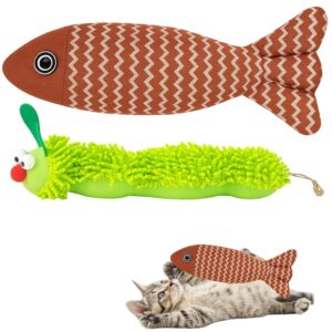 Catnip Toys for Cats, 2PCS Kitten Toys with Catnip, Catnips Cat Toys for Indoor Cats & Kittens, Interactive Plush Caterpillar & Fish, Teething Relief & Boredom Buster, Natural Catnips Attraction