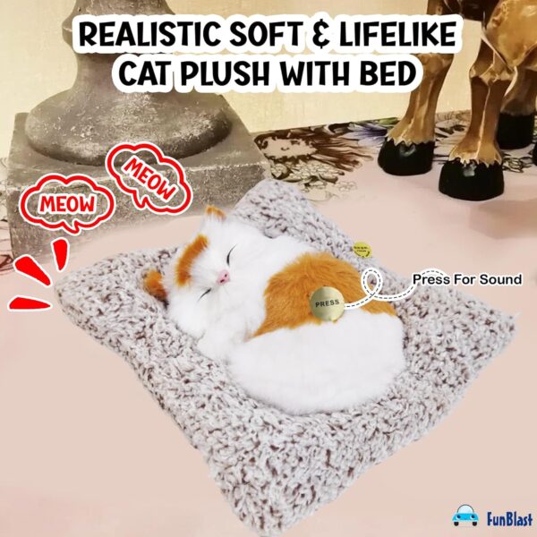 FunBlast Cute Sleeping Cat Plush Toy with Meow Sound, Gift for Kids, Toy Accessories for Car Dashboard (Brown-2)