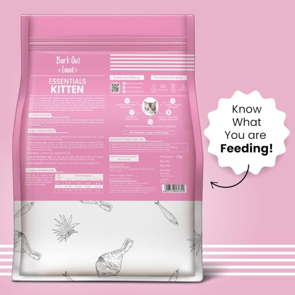 Bark Out Loud Essentials - Dry Kitten Food, Tailored Nutrition for Kittens, Fish & Chicken Kibbles with Added Taurine (1Kg)
