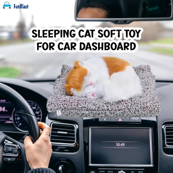 FunBlast Cute Sleeping Cat Plush Toy with Meow Sound, Gift for Kids, Toy Accessories for Car Dashboard (Brown-2)