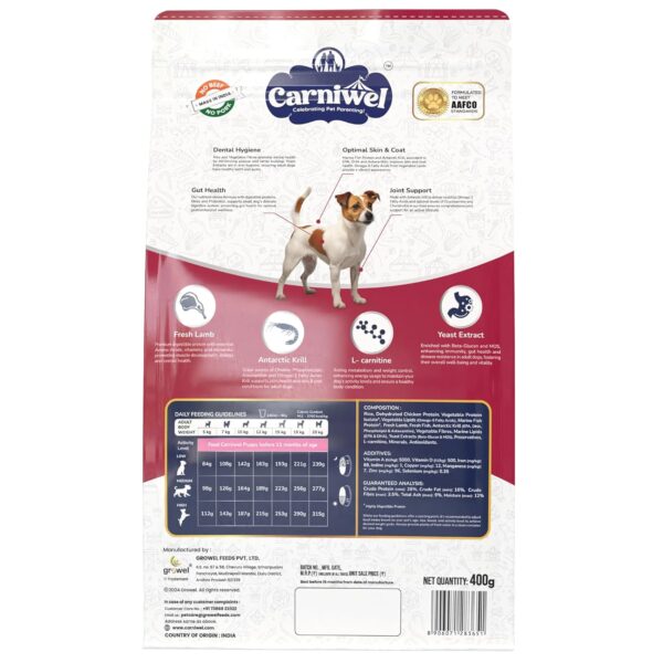 81KyPjIZqXL._SL1500_.jpg Fresh Lamb Adult Dry Dog Food 400g | Natural Ingredients for Optimal Skin & Coat Health | Highly Palatable | Supports Joint Health | Tailored, Premium Nutrition for Small Dogs