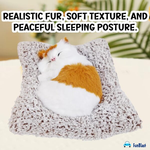FunBlast Cute Sleeping Cat Plush Toy with Meow Sound, Gift for Kids, Toy Accessories for Car Dashboard (Brown-2)