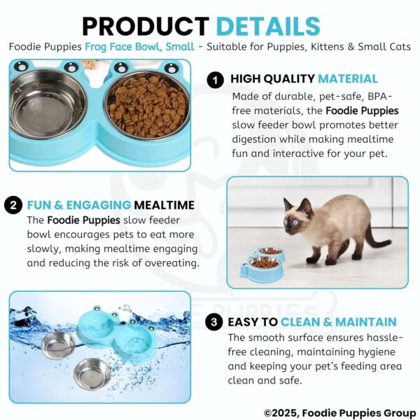 81Mr4qRAiKL._SL1500_.jpg Foodie Puppies 2-in-1 Food and Water Bowl for Cats and Kittens - (Frog Bowl, Small) 200ml Each | Non-Slip, Non-Toxic Pet Feeding Plastic Frog Face Shaped Double Bowl Food & Water Feeder