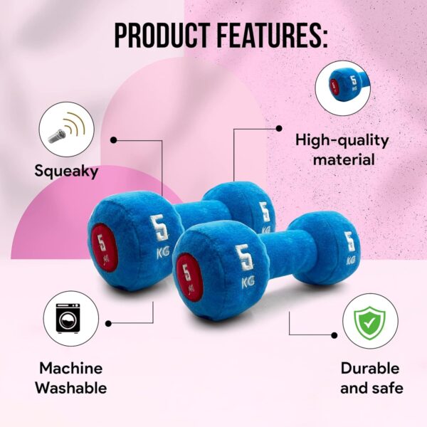 81NQIfgM5FL._SL1500_.jpg Goofy Tails Gym Series Dumbbell Plush Toy for Dogs | Squeaky Toy for Dogs and Puppies | Great for Playing Fetch and Retrieve(Blue)